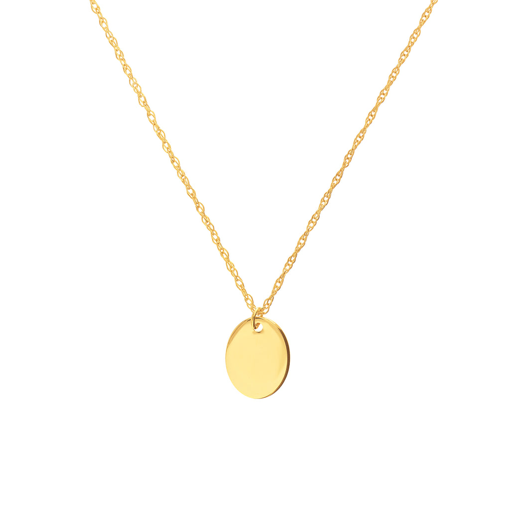14KT Yellow Gold Mini Engravable Oval Adjustable Necklace 18