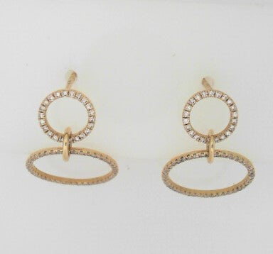 Ladies 14 Karat Yellow Diamond Double Circle Earrings With 0.37Tw Round G/H Si2 Diamonds