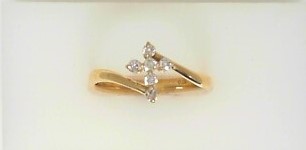 Ladies 14 Karat Yellow Diamond Cross Ring With = 0.47Tw Round G/H Si2 Diamonds Size 7