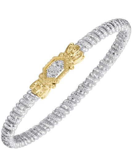 Ladies 14 Karat Yellow Gold And Sterling Silver Closed 4MM Bracelet with SI2 G to H in Color  0.09 Pts. of Diamonds