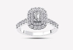 Ladies 14 Karat White Gold Diamond Engagement Ring With Center Stone 0.40Tw Emerald G/H VS2 Diamonds And Halo + Semi Mount 0.93Tw Round G/H VS2 Diamonds Size 7 IGI Certification # 23J36005203