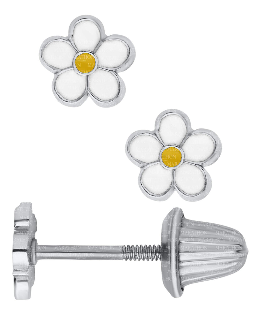Kiddie Kraft Sterling Silver Children's White Yellow Flower Earrings