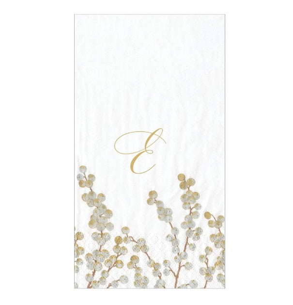 Berry Branches White/Silver Inital E - Guest Towel