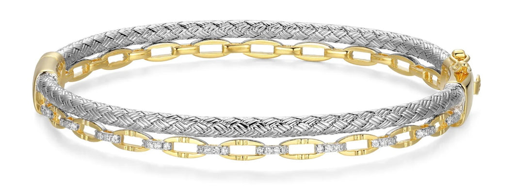 Ladies SS GP20 RHOD PLTD Bangle CZ Round INSIDE 60X50MM