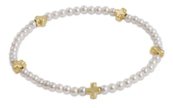 Signature Cross Small Pearl Pattern 3mm Bead Bracelet-Gold