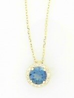 Ladies 14 Karat Yellow Gold Fashion Necklace With = 1.00Tw Round London Blue Topaz And = 0.06Tw Round Diamonds With 16