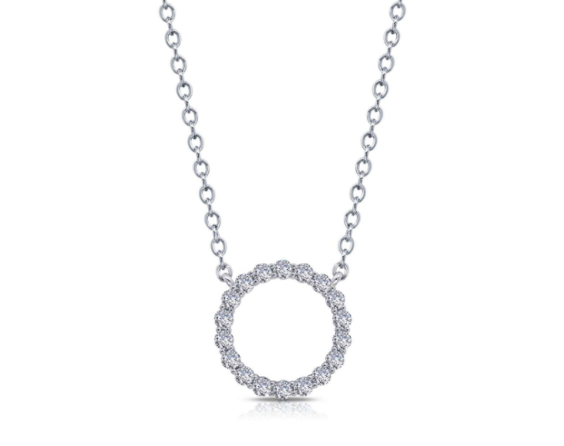 Sterling Silver Rhodium Plated Open Circle Necklace with 0.88 CTW Lassaire Stones 20