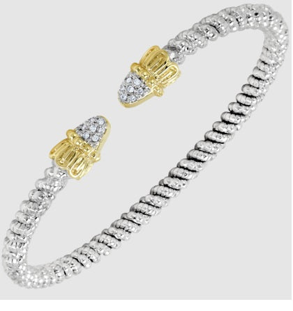 Ladies 14 Karat Gold And Sterling Silver Diamond Open End Bracelet 3MM With 0.07Tw Round G/H Si2 Diamonds