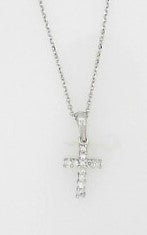 Ladies 14 Karat White Gold Diamond Cross Necklace With = 0.10Tw Round G/H SI2 Diamonds With 16