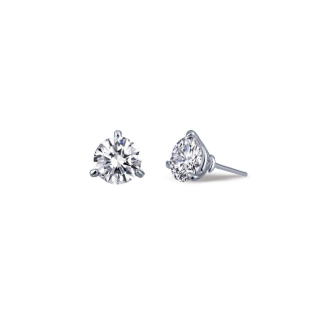 Sterling Silver Rhodium Plated 3 Prong Martini Stud Earrings with 0.50 TCW Lassaire Stones