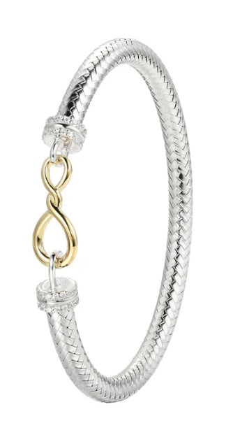 Sterling Silver New Mesh 2 Cubic Zirconia Infinity Bracelet Inner Circumference 6.75