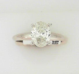 Ladies 14 Karat White Gold Diamond Solitaire Engagement Ring 1.02tw Oval H/I SI3 Diamond Natural No Cert