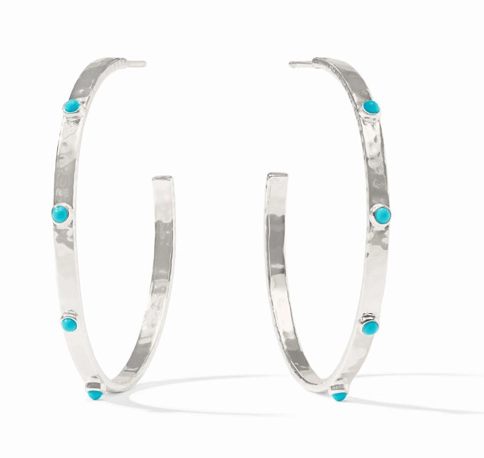 Crescent Stone Large Hoop - Turquoise
