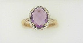 Ladies 14 Karat Yellow Gold Fashion Ring With = 0.11Tw Round G/H SI2 Diamonds And = 2.50Tw Oval Amethyst Size 6.5