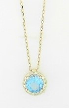 Ladies 14 Karat Yellow Gold Fashion Necklace With = 1.00Tw Round Blue Topaz And = 0.06Tw Round Diamonds With 16