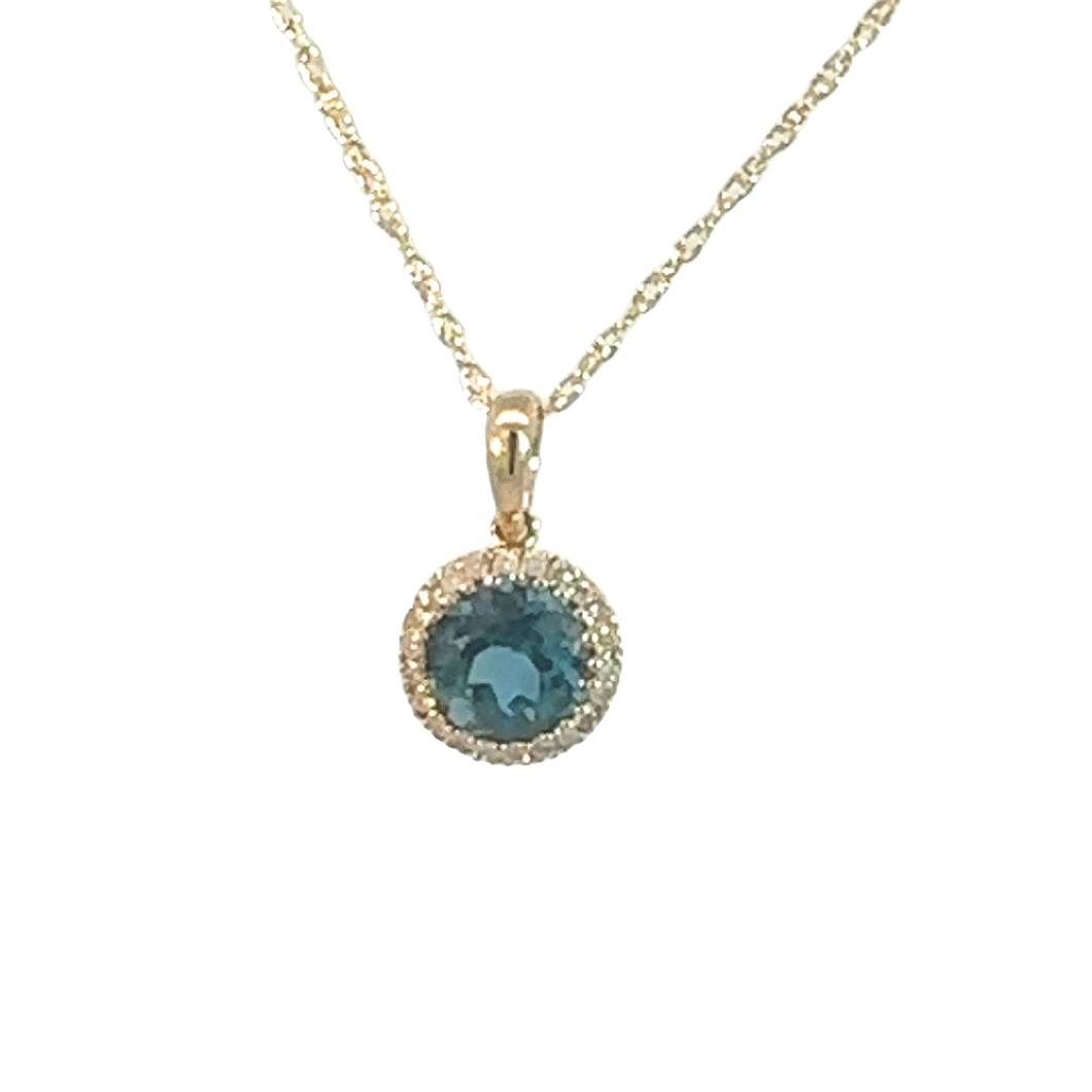 Ladies 14 Karat Yellow Gold Diamond Fashion Necklace With 0.10Tw Round H/I Si2 Diamonds And 1.28Tw Round London Blue Topaz 18