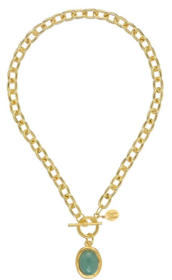 Caroline Toggle Necklace Green Jade Stone - 16 inches