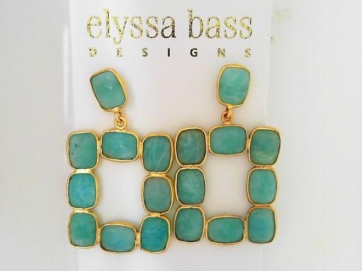 Amazonite Rectangular Bezel Open Drop Earrings