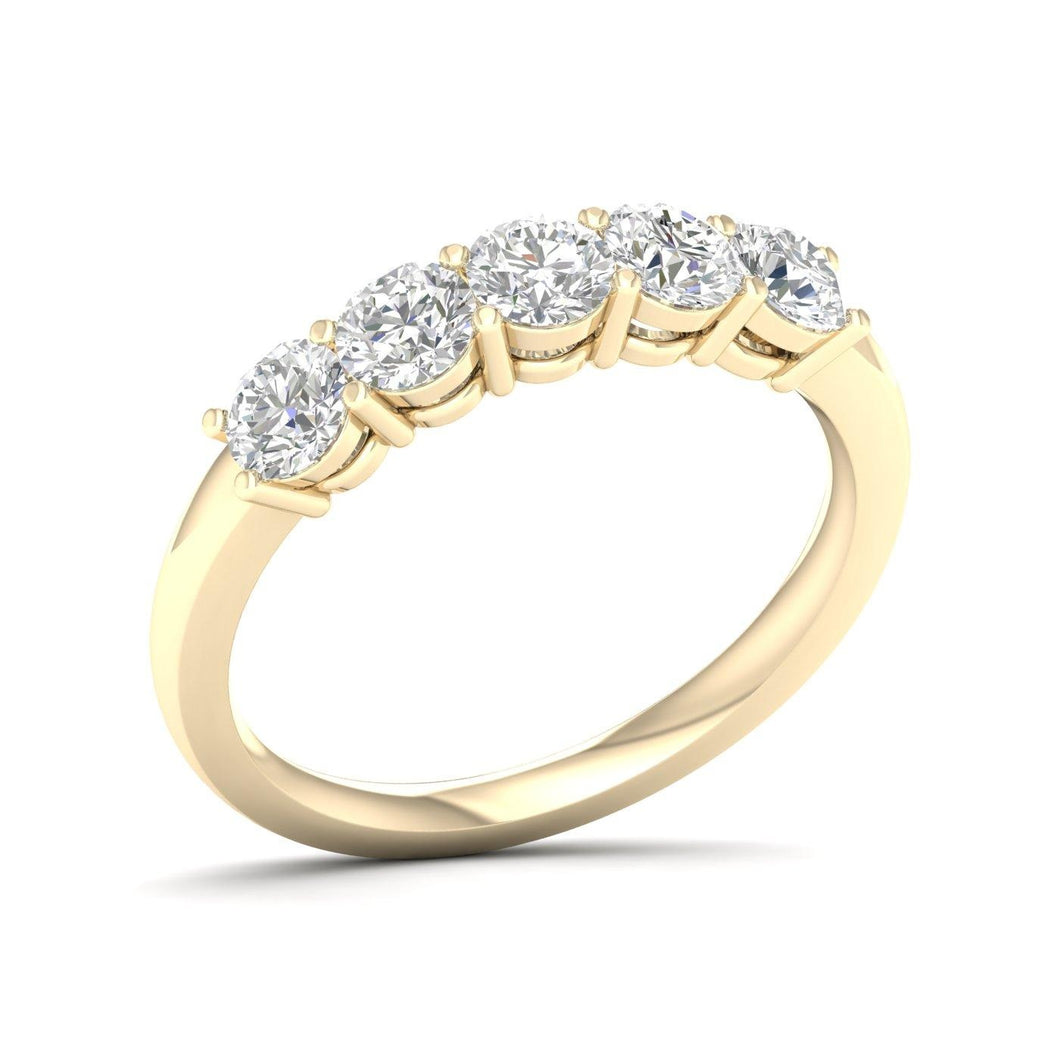 Ladies 14 Karat Yellow Gold 5 Stone Diamond Band With 1.00Tw Round G/H VS2 Diamonds Size 7 IGI Certification # 21J591972402 Lab Grown Diamonds