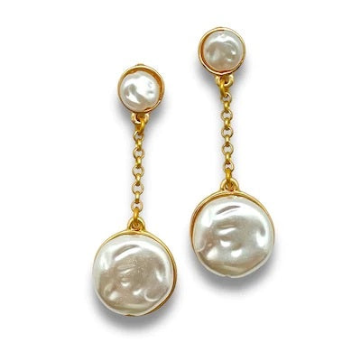 Gold Plated Pearl Bead Dangle Earrings