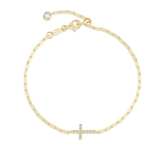Gold Plate Over Sterling Silver Cross Chain Bracelet 6.8