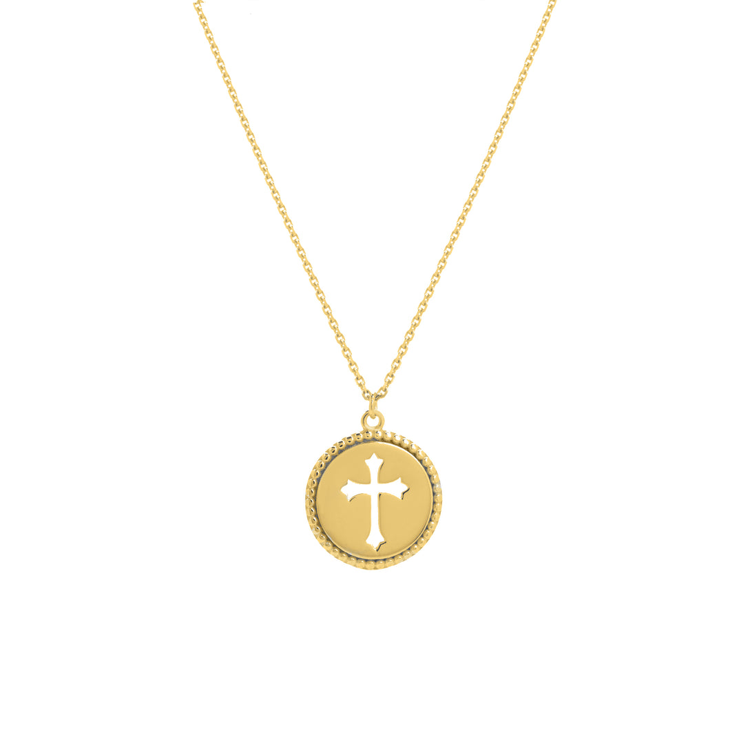 Ladies 14 Karat White Gold 12mm Disk-Cut Out Cross 18