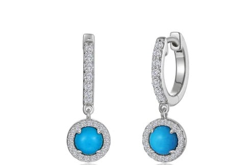 Sterling Silver Synthetic Turquoise Halo Huggie Earrings with Lassaire Stones