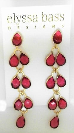 Pink Quartz Feather Drop Gemstone Earrings