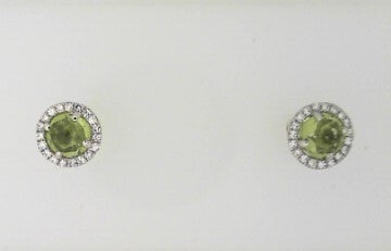 Ladies 14 Karat White Gold All Colored Jewelry Earrings With 0.40Tw Round Peridots And 0.08Tw Round G/H Si2 Diamonds