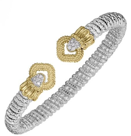 Metal: 14k Gold & Sterling Silver  Vahan 6MM Open Band Bracelet  With 0.11Tw Round H Si2 Diamonds
