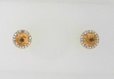 Ladies 14 Karat Yellow Gold All Colored Jewelry Earrings With 0.40Tw Round Citrines And 0.08Tw Round G/H Si2 Diamonds