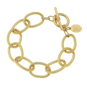 Oval Loop Chain Toggle Clasp Bracelet / Triple Plated 24K Gold