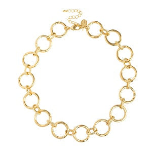 Large Round Loop Chain Necklace / Triple Plated 24K Gold / 16 Inches + 3 Inch Extender Chain