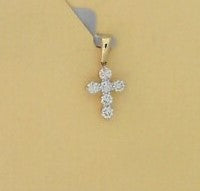 Ladies 14 Karat Yellow Gold Diamond Cross Necklace With = 0.25Tw Round G/H SI2 Diamonds With 18