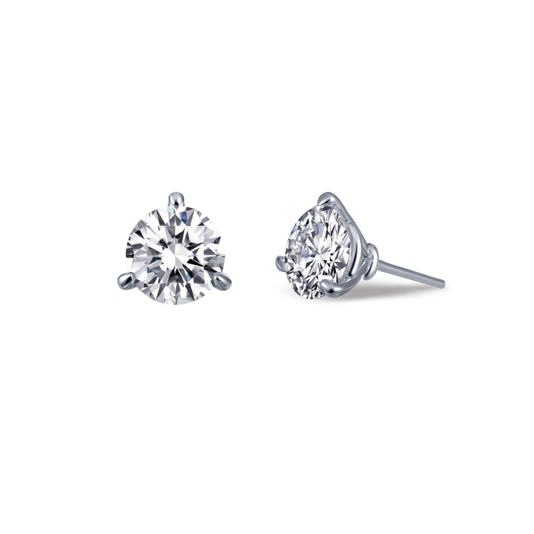 Sterling Silver Rhodium Plated 3 prong Martini Stud Earrings 2.50 TCW Lassaire Stones