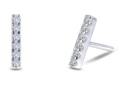 Sterling Silver Rhodium Plated Mini Vertical Bar Stud Earrings 0.18 TW with Lassaire Stones