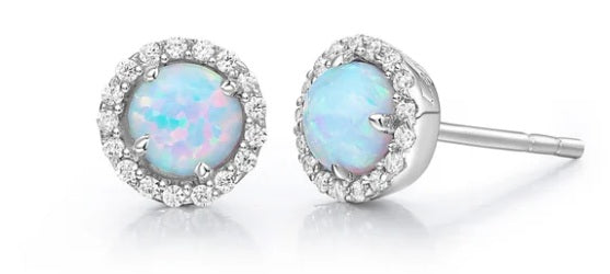 October Birthstone Earrings Sterling Silver Rhodium Plated with Simulated Stone and a Lassaire Stone Halo 1.26 TW