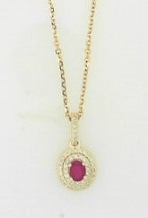 Ladies 14 Karat Yellow Gold Fashion Necklace With = 0.22Tw Oval Ruby And = 0.15Tw Round G/H SI2 Diamonds 16