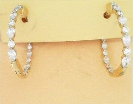 Ladies 14 Karat Yellow Gold  Diamond Inside/Outside Hoops With = 1.01Tw Pear H/I SI2 Diamonds And = 0.37Tw Round H/I SI2 Diamonds