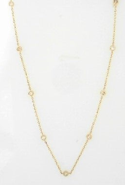 Ladies 14 Karat Yellow Gold Diamond By The Yard Necklace  With = 0.46Tw Round H/I Si2 Diamonds Adjustable Chain 18