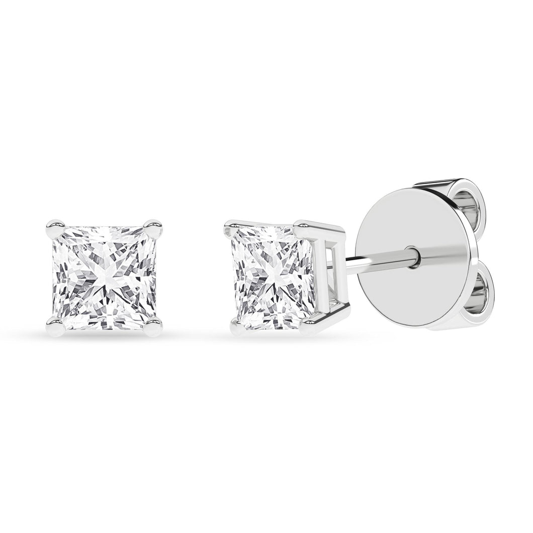 Ladies 14 Karat White Gold Diamond Studs With 1.00Tw Princess E/F VS2 Diamonds Lab Grown Diamonds IGI Certification # 15J478032501