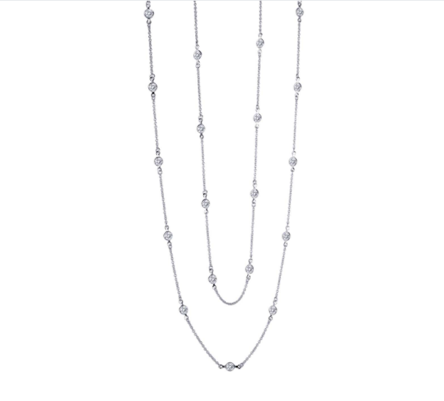 Sterling Silver Rhodium Plated 4Mm Bezel Station Necklace With 6.00 Ctw Lassaire Stones 36