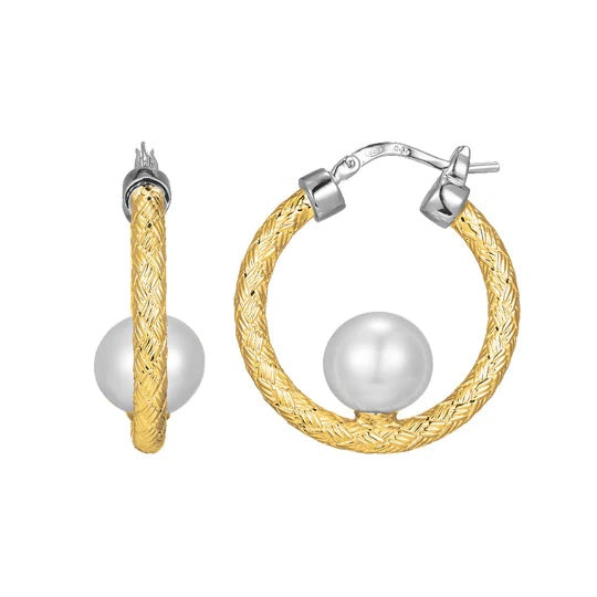 Sterling Silver Mesh Earrings with Freshwater Pearls