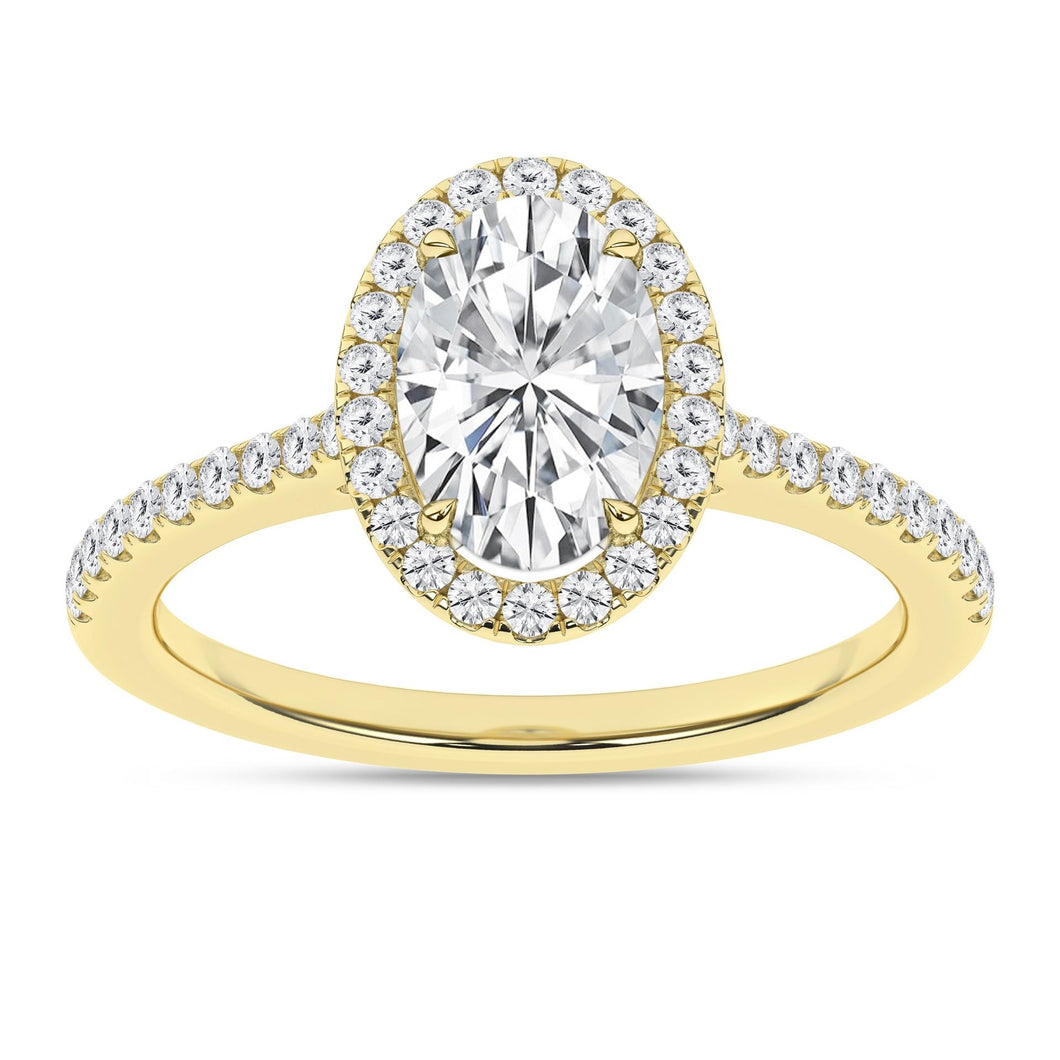 Ladies 14 Karat Yellow Gold Diamond Engagement Ring With Center Stone 1.55Tw Oval G/H Vs2 Diamonds And Semi Mount 0.26Tw Round G/H VS2 Diamonds Size 7 IGI Certification # 24J641072503
