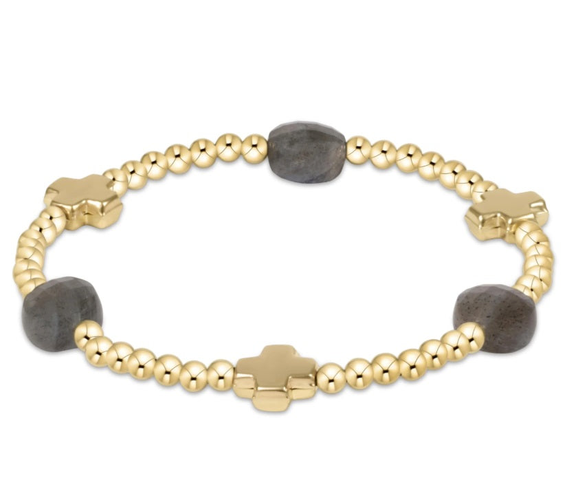 Signature Cross Admire Gold Pattern 3Mm Bead Bracelet - Labradorite