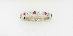 Ladies 14 Karat White Gold Stackable Band With = 0.08Tw Round G/H SI2 Diamonds And = 0.13Tw Round Rubies Size 6