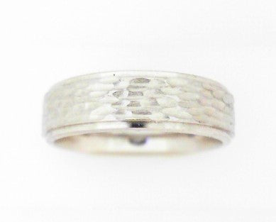 7MM Flat Brushed Hammered Cobalt Band With Polished & Grooved Rounded Edges Size 12