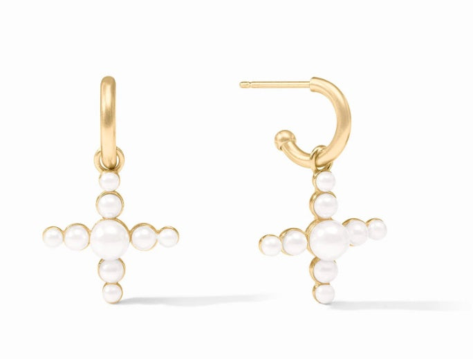 Gumdrop Cross Hoop & Charm Earring - Pearl