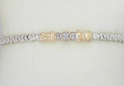 Metal: 14Karat Gold & Sterling Silver Closed Open End Bottom 2MM Bracelet With Diamond Weight: 0.04 CTW