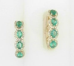 Ladies 14 Karat Yellow Gold Hinge Hoop Earrings With = 1.31Tw Oval Emeralds And = 0.30Tw Round G/H Si2 Diamonds